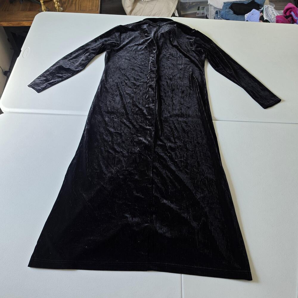 Y2K Liz Claiborne Shirt Dress Large Black Velvet Maxi Long Sleeve Whimsigoth - Picture 3 of 8
